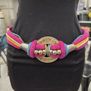 Vintage 1980's Women's Multicolor WOVEN ROPE Belt by The Leather Shop Size S